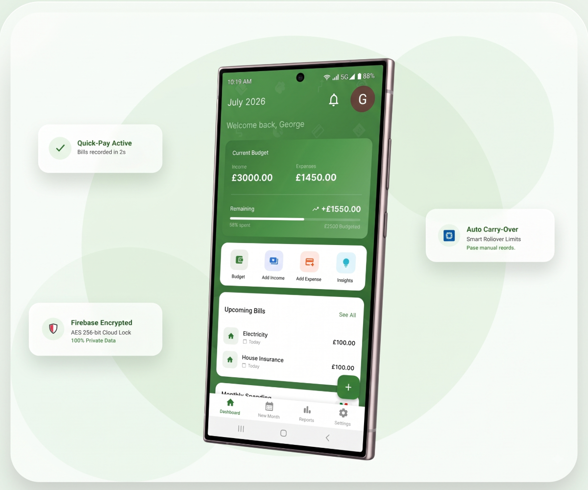 Smart Home Budget Android App Hero Dashboard Mockup